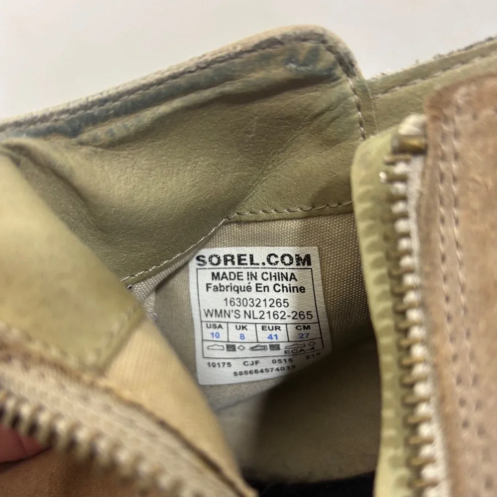 Sorel Major Low Ankle Boots Canvas Suede‎ Tan Side Zip Up Women's Size 10